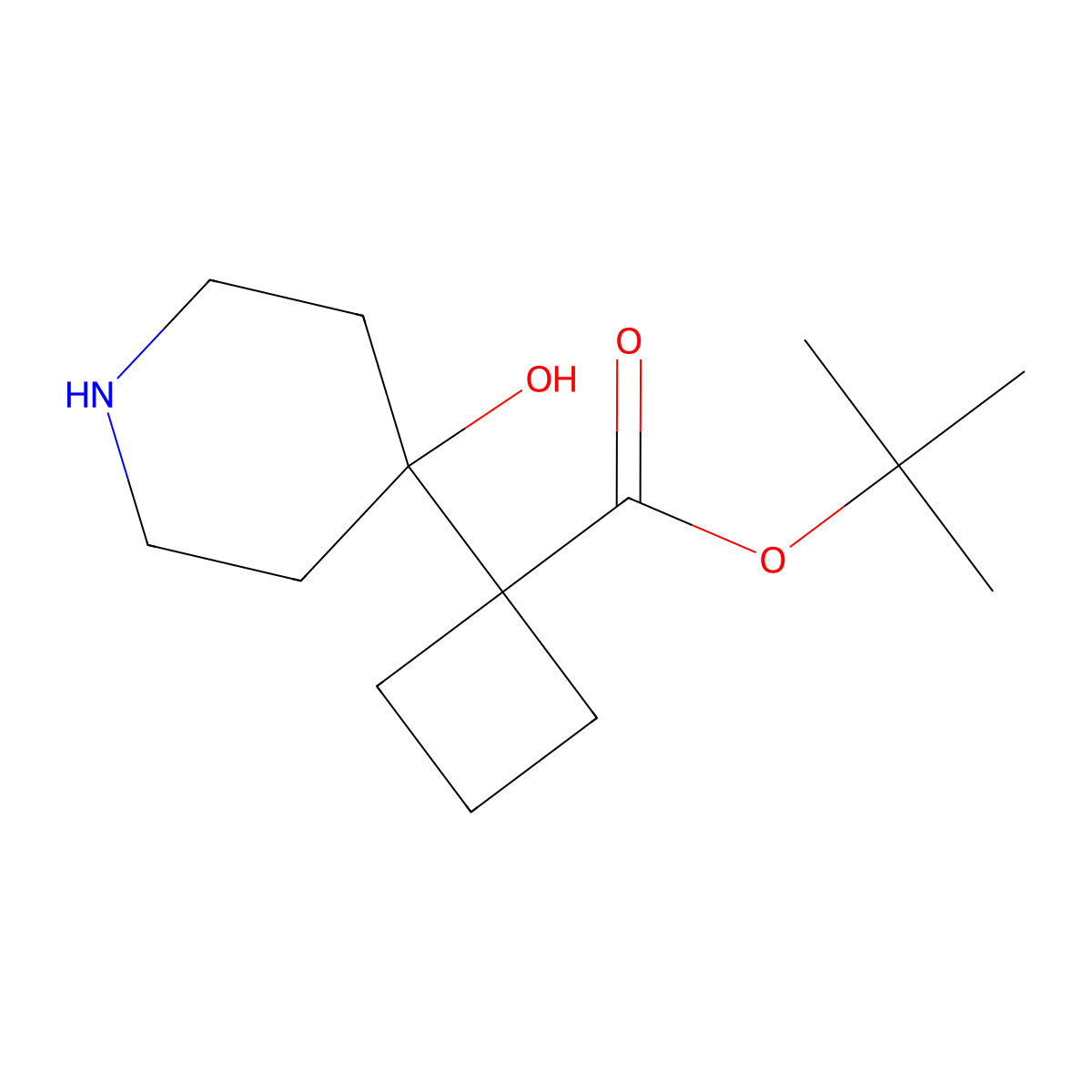 Tert-butyl 1-(4-hydroxypiperidin-4-yl)cyclobutane-1-carboxylate molecular structure, CAS 2639422-44-7