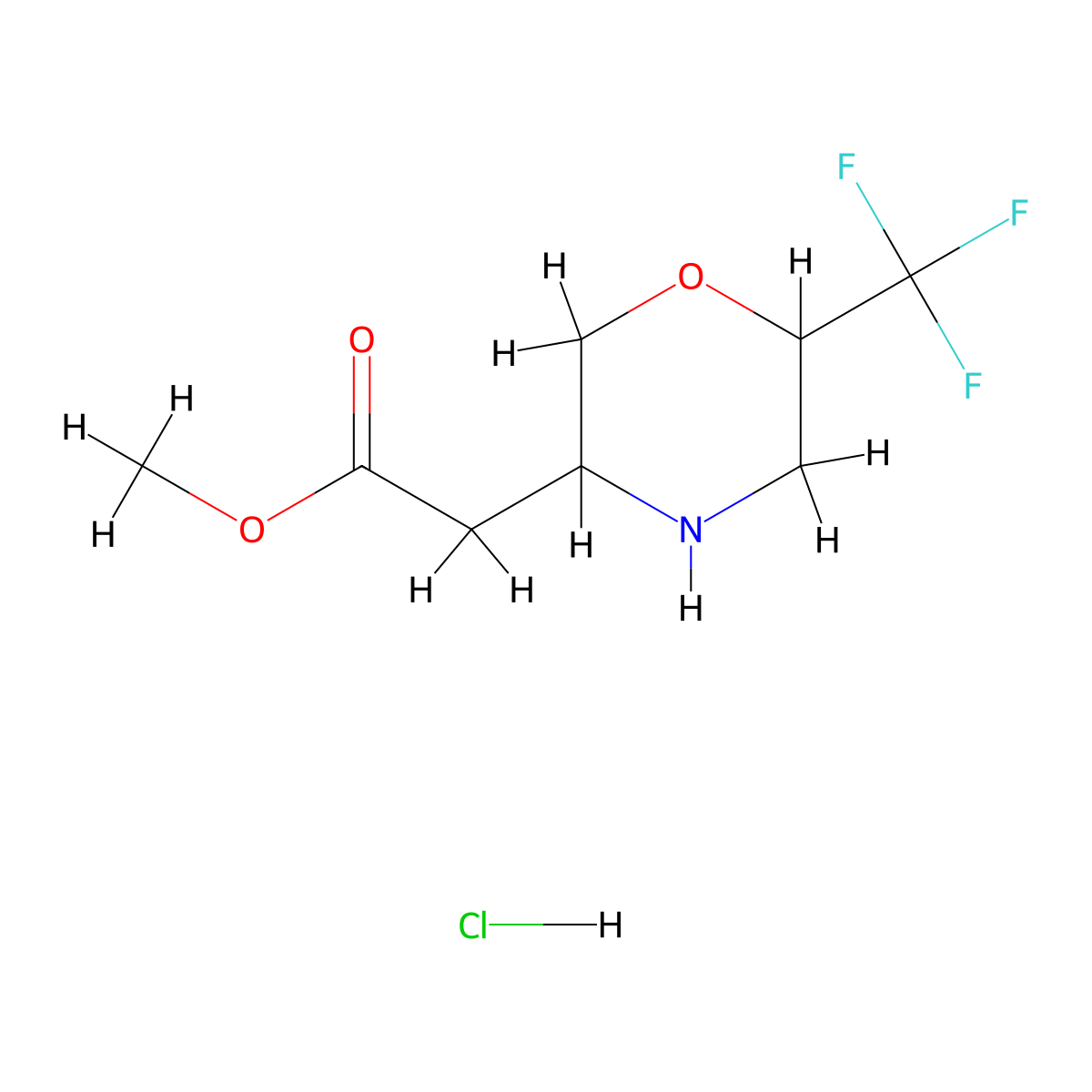 Methyl 2-[6-(trifluoromethyl)morpholin-3-yl]acetate hydrochloride molecular structure, CAS 2639422-49-2