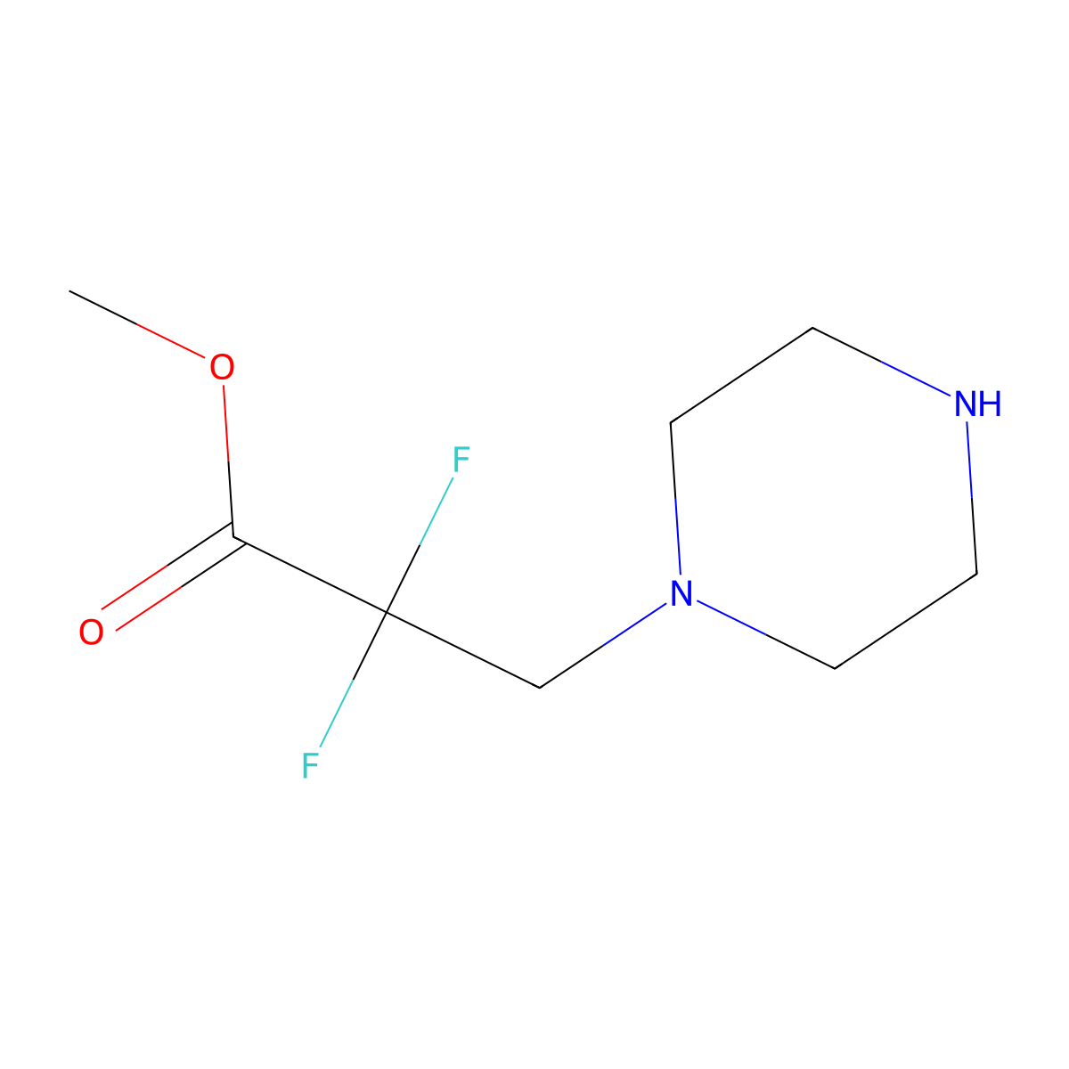 Methyl 2,2-difluoro-3-(piperazin-1-yl)propanoate molecular structure, CAS 2639422-74-3