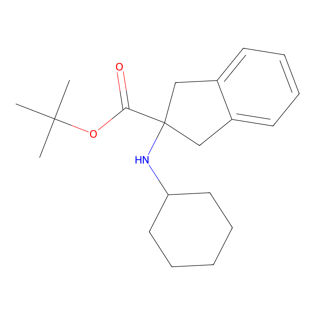tert-butyl 2-(cyclohexylamino)-2,3-dihydro-1H-indene-2-carboxylate molecular structure, CAS 2639422-86-7