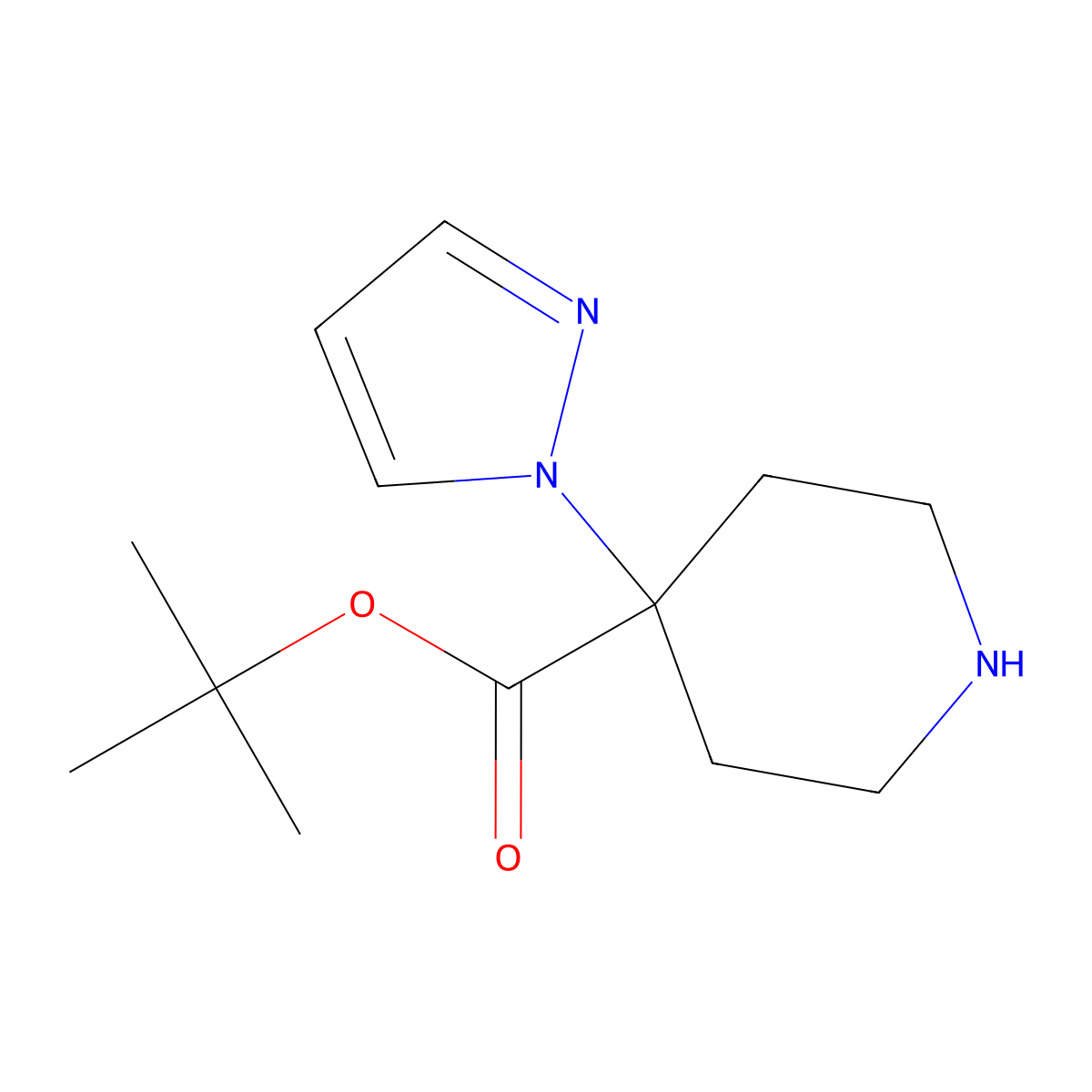 tert-butyl 4-(1H-pyrazol-1-yl)piperidine-4-carboxylate molecular structure, CAS 2639422-94-7