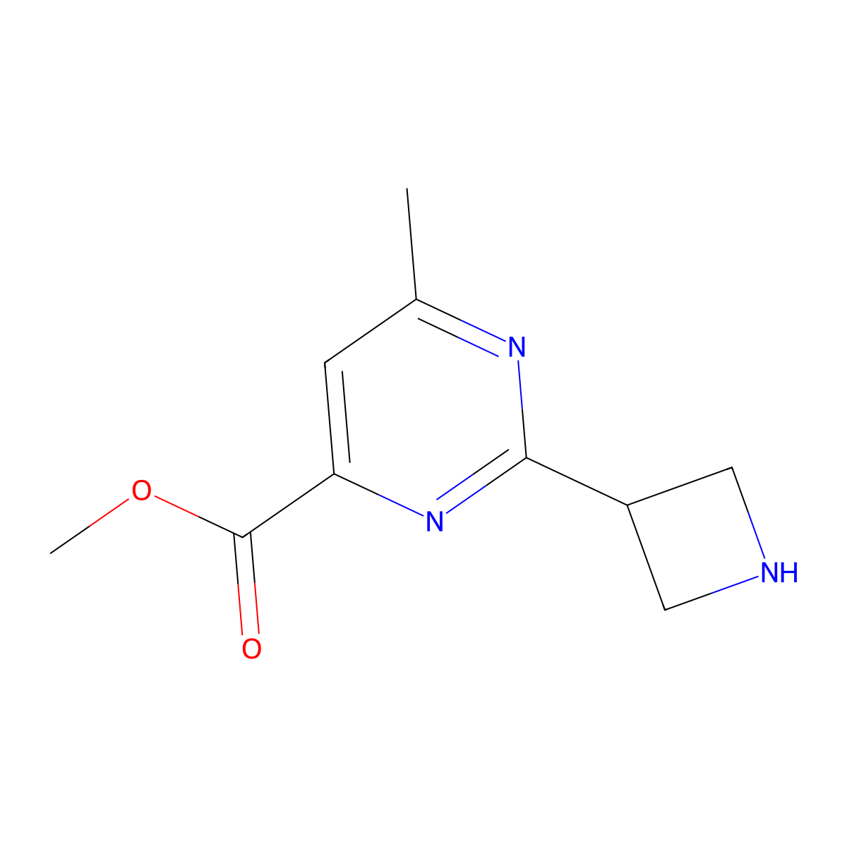 Methyl 2-(azetidin-3-yl)-6-methylpyrimidine-4-carboxylate molecular structure, CAS 2639423-06-4