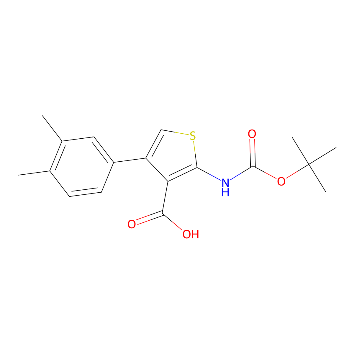 2-{[(Tert-butoxy)carbonyl]amino}-4-(3,4-dimethylphenyl)thiophene-3-carboxylic acid molecular structure, CAS 2639423-17-7
