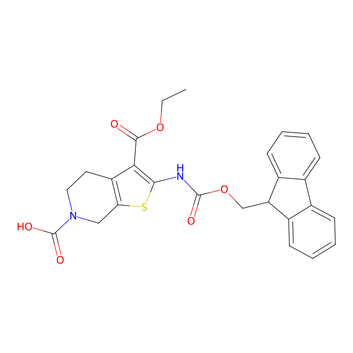 3-(ethoxycarbonyl)-2-({[(9H-fluoren-9-yl)methoxy]carbonyl}amino)-4H,5H,6H,7H-thieno[2,3-c]pyridine-6-carboxylic acid molecular structure, CAS 2639423-19-9