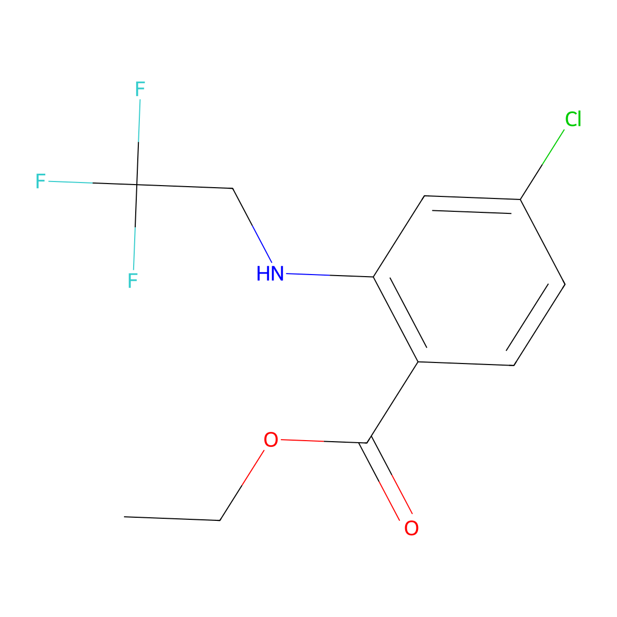 Ethyl 4-chloro-2-[(2,2,2-trifluoroethyl)amino]benzoate molecular structure, CAS 2639423-26-8
