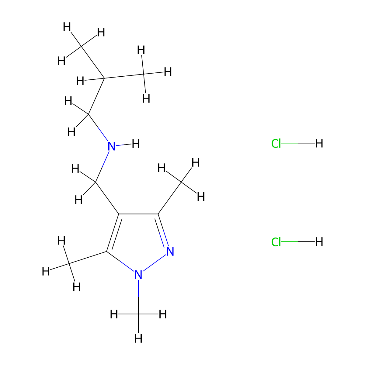 (2-methylpropyl)[(1,3,5-trimethyl-1H-pyrazol-4-yl)methyl]amine dihydrochloride molecular structure, CAS 2639423-38-2