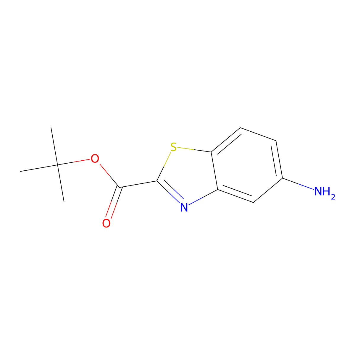 Tert-butyl 5-amino-1,3-benzothiazole-2-carboxylate molecular structure, CAS 2639423-40-6