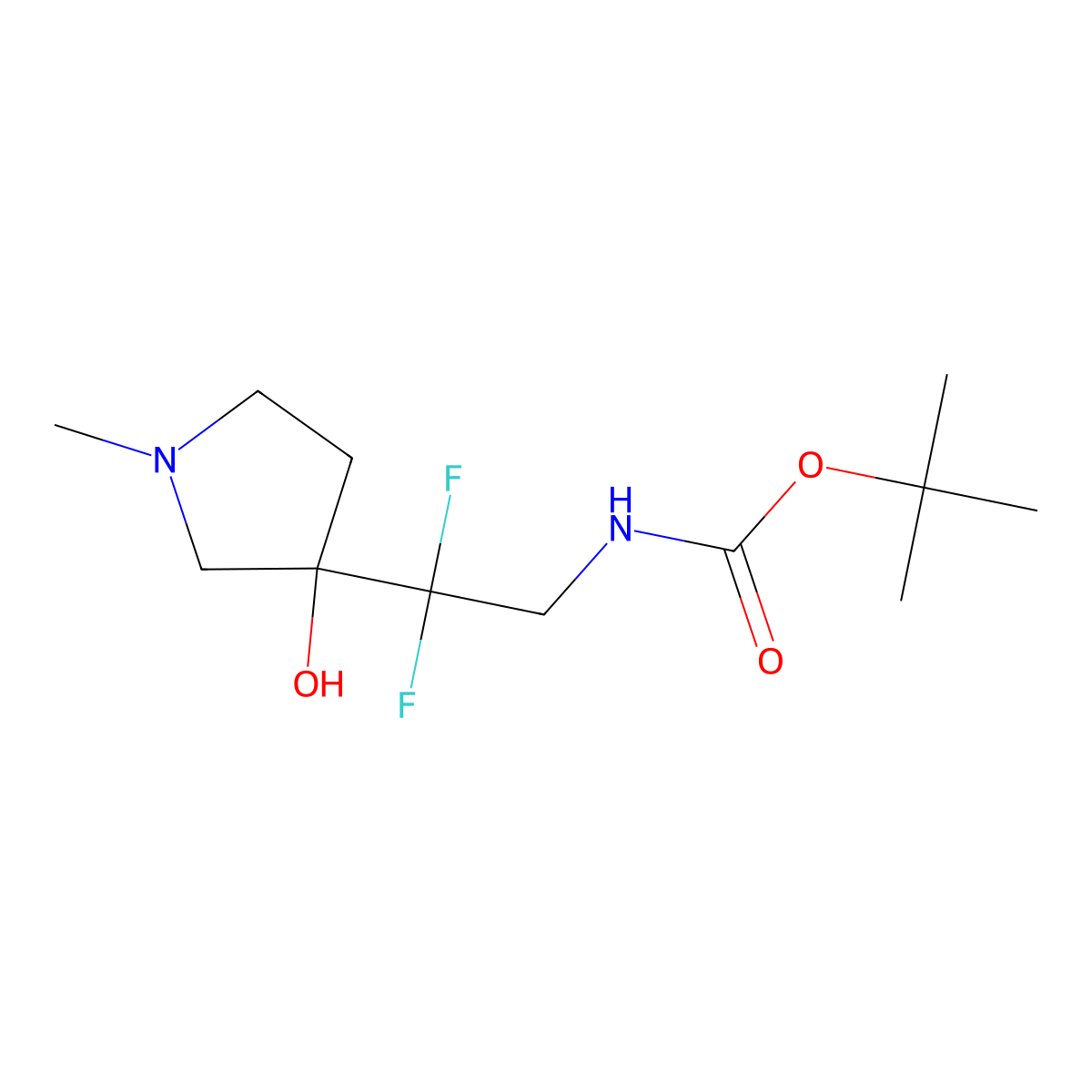 tert-butyl N-[2,2-difluoro-2-(3-hydroxy-1-methylpyrrolidin-3-yl)ethyl]carbamate molecular structure, CAS 2639423-53-1