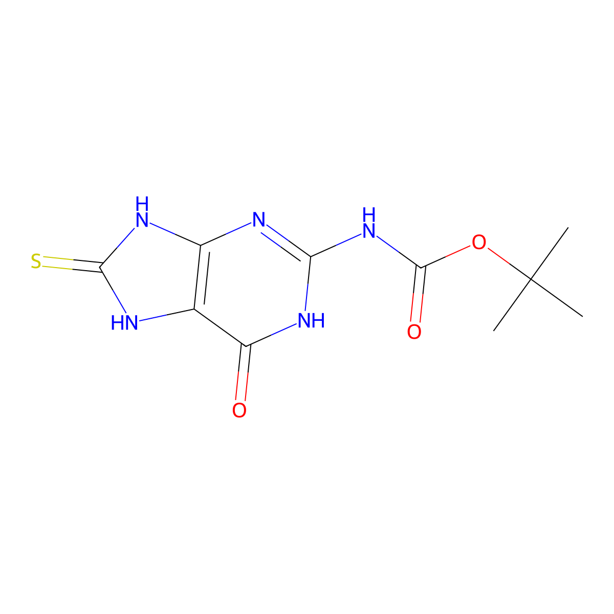 tert-butyl N-(6-hydroxy-8-sulfanyl-7H-purin-2-yl)carbamate molecular structure, CAS 2639423-85-9