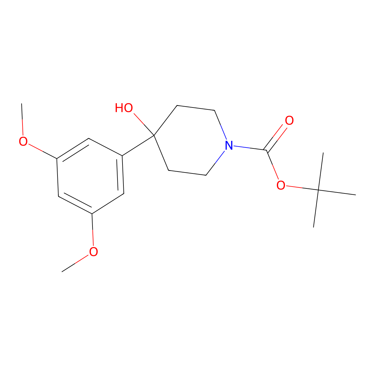 Tert-butyl 4-(3,5-dimethoxyphenyl)-4-hydroxypiperidine-1-carboxylate molecular structure, CAS 2639424-09-0