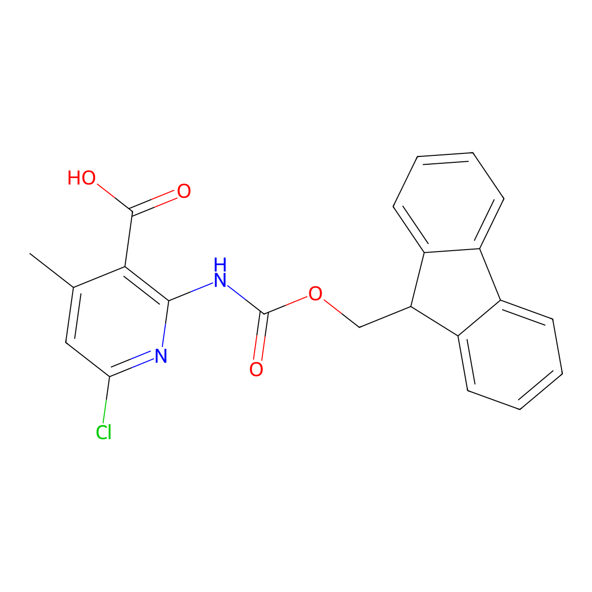 6-chloro-2-({[(9H-fluoren-9-yl)methoxy]carbonyl}amino)-4-methylpyridine-3-carboxylic acid molecular structure, CAS 2639424-16-9