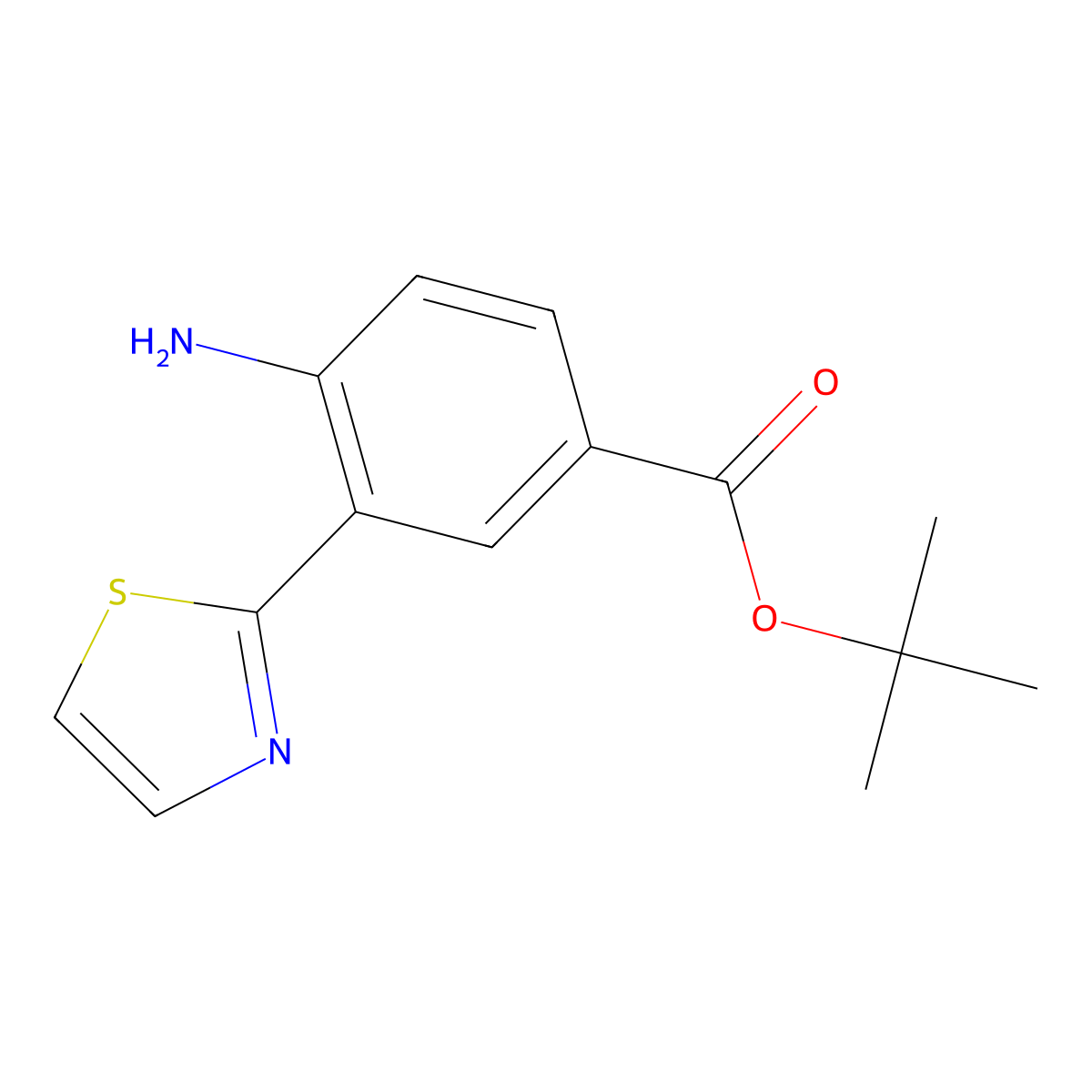 Tert-butyl 4-amino-3-(1,3-thiazol-2-yl)benzoate molecular structure, CAS 2639424-21-6