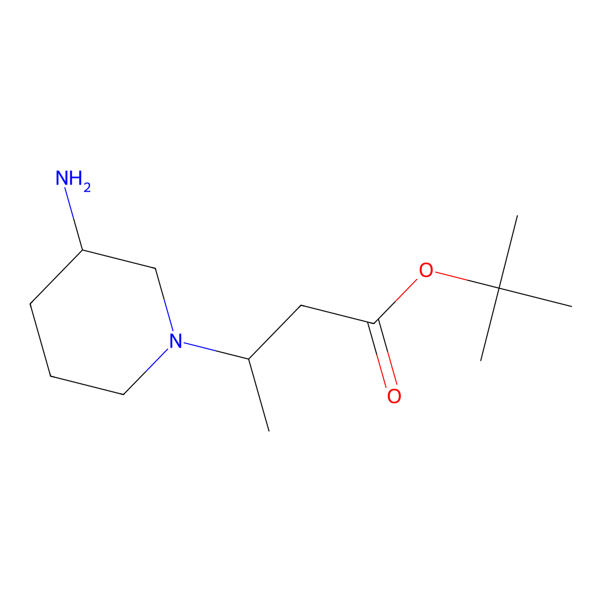 Tert-butyl 3-(3-aminopiperidin-1-yl)butanoate molecular structure, CAS 2639424-40-9