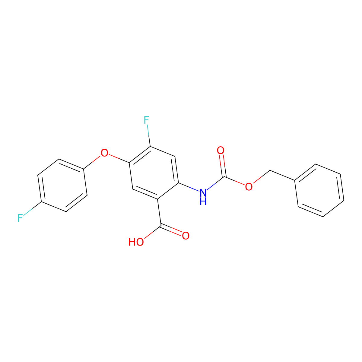 2-{[(Benzyloxy)carbonyl]amino}-4-fluoro-5-(4-fluorophenoxy)benzoic acid molecular structure, CAS 2639424-45-4