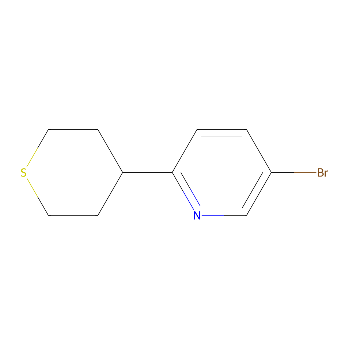 5-Bromo-2-(thian-4-yl)pyridine molecular structure, CAS 2639424-50-1