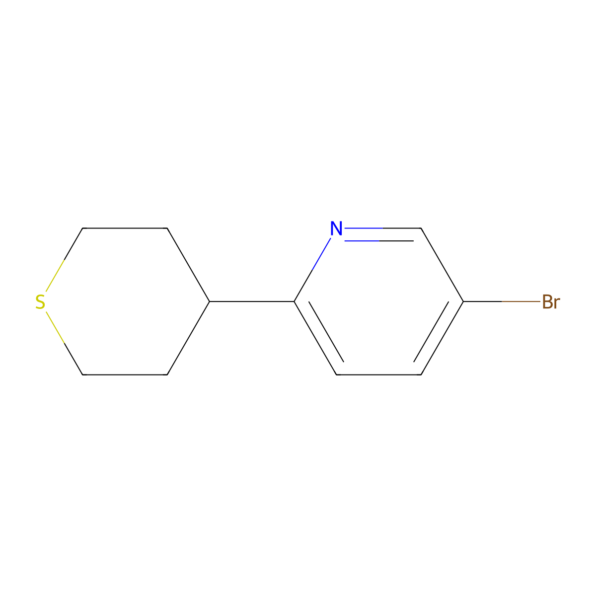 5-Bromo-2-(thian-4-yl)pyridine molecular structure, CAS 2639424-50-1