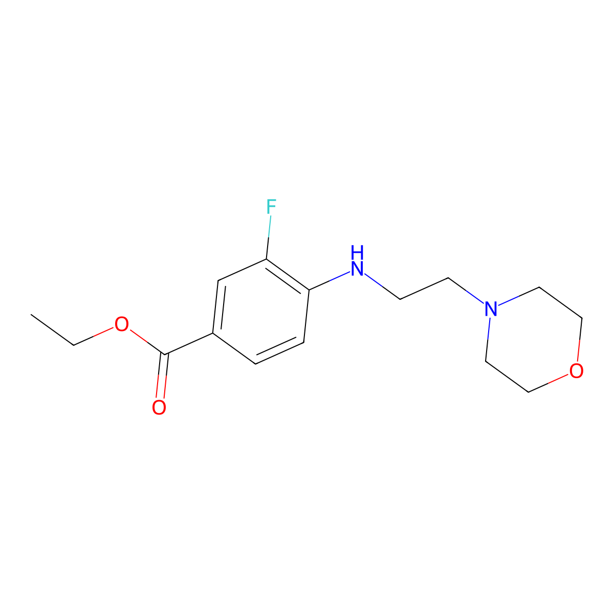 Ethyl 3-fluoro-4-{[2-(morpholin-4-yl)ethyl]amino}benzoate molecular structure, CAS 2639424-52-3