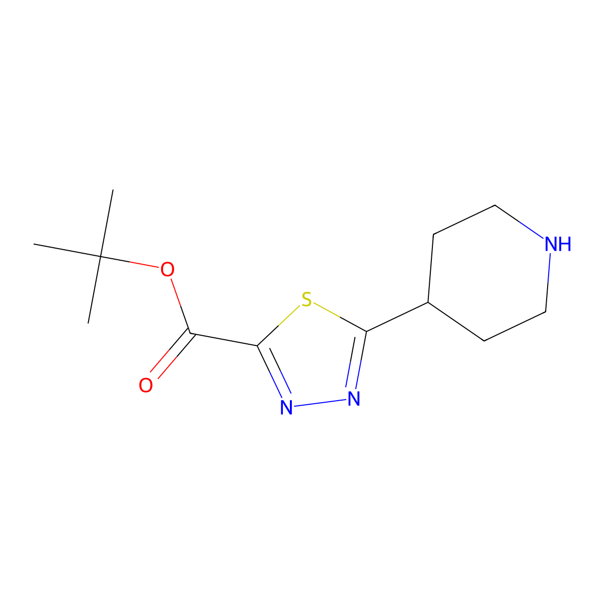 Tert-butyl 5-(piperidin-4-yl)-1,3,4-thiadiazole-2-carboxylate molecular structure, CAS 2639424-72-7