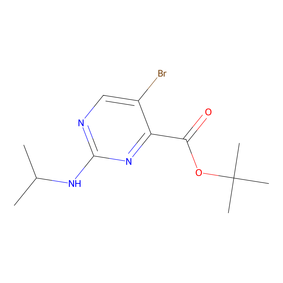 Tert-butyl 5-bromo-2-[(propan-2-yl)amino]pyrimidine-4-carboxylate molecular structure, CAS 2639424-77-2