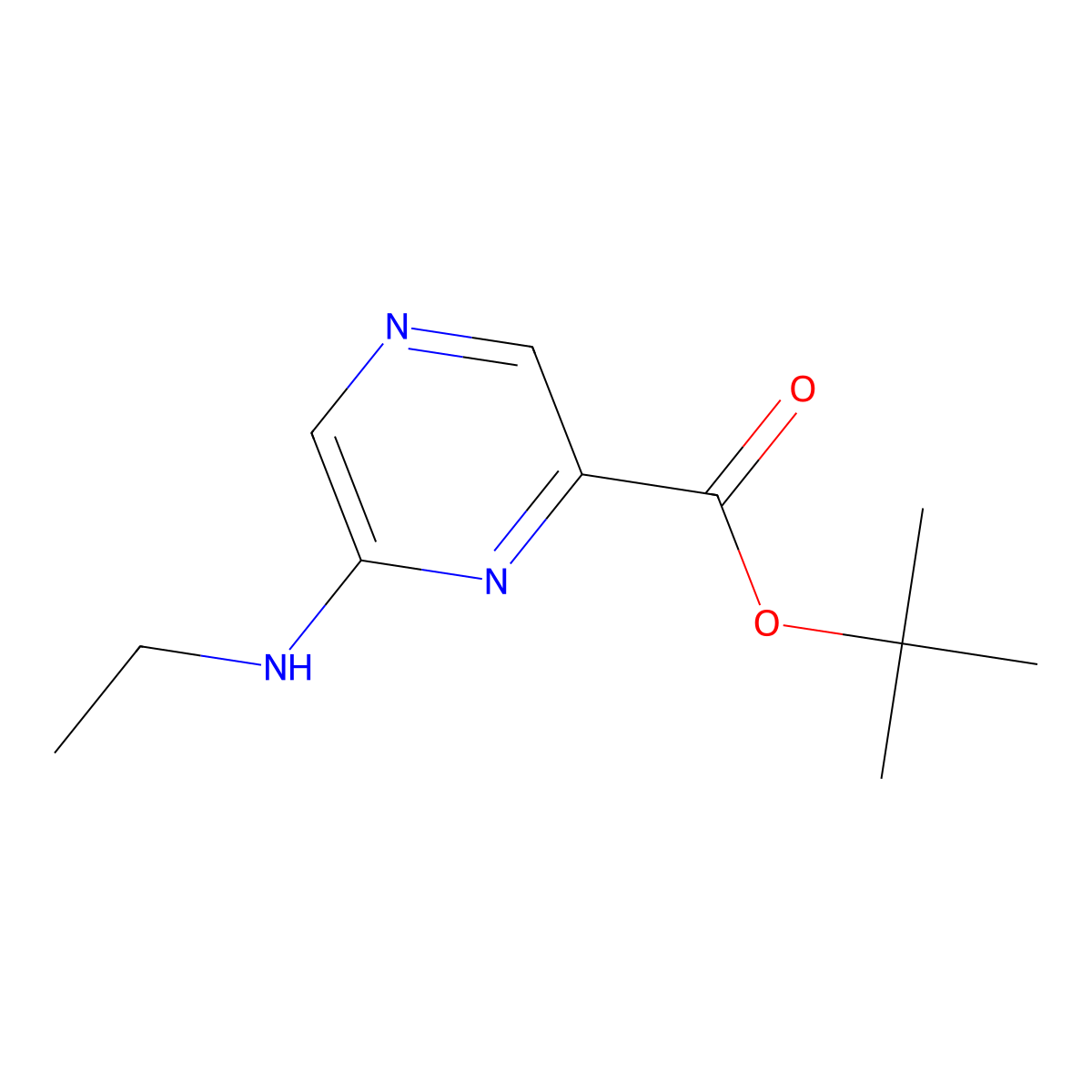 Tert-butyl 6-(ethylamino)pyrazine-2-carboxylate molecular structure, CAS 2639424-78-3