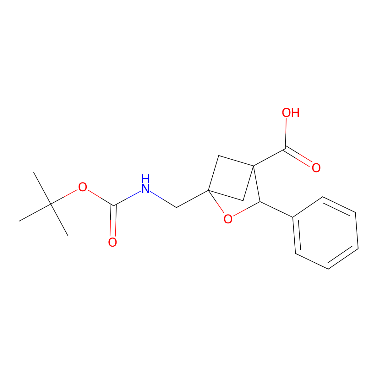 1-({[(Tert-butoxy)carbonyl]amino}methyl)-3-phenyl-2-oxabicyclo[2.1.1]hexane-4-carboxylic acid molecular structure, CAS 2639424-81-8