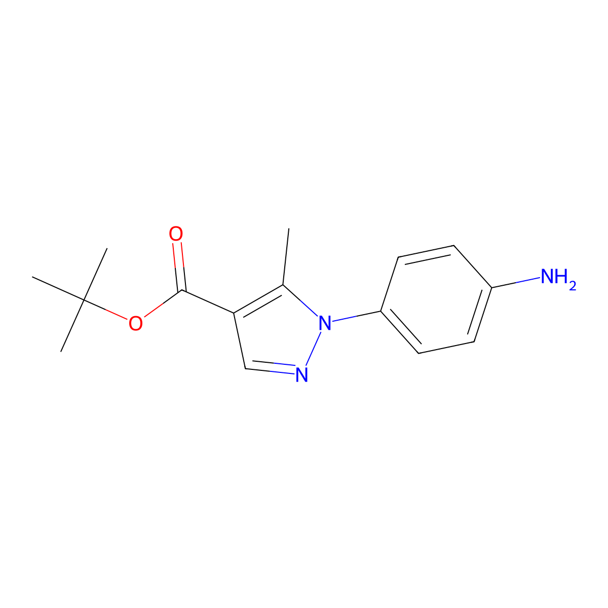 tert-butyl 1-(4-aminophenyl)-5-methyl-1H-pyrazole-4-carboxylate molecular structure, CAS 2639424-85-2