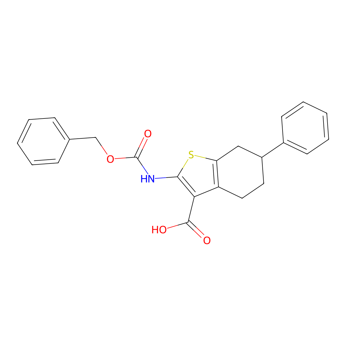 2-{[(Benzyloxy)carbonyl]amino}-6-phenyl-4,5,6,7-tetrahydro-1-benzothiophene-3-carboxylic acid molecular structure, CAS 2639424-87-4