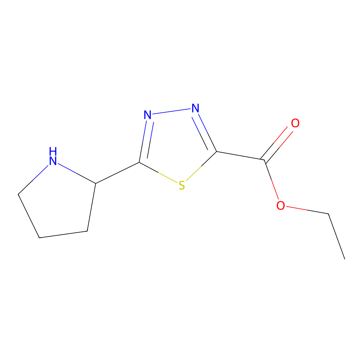 Ethyl 5-(pyrrolidin-2-yl)-1,3,4-thiadiazole-2-carboxylate molecular structure, CAS 2639424-93-2