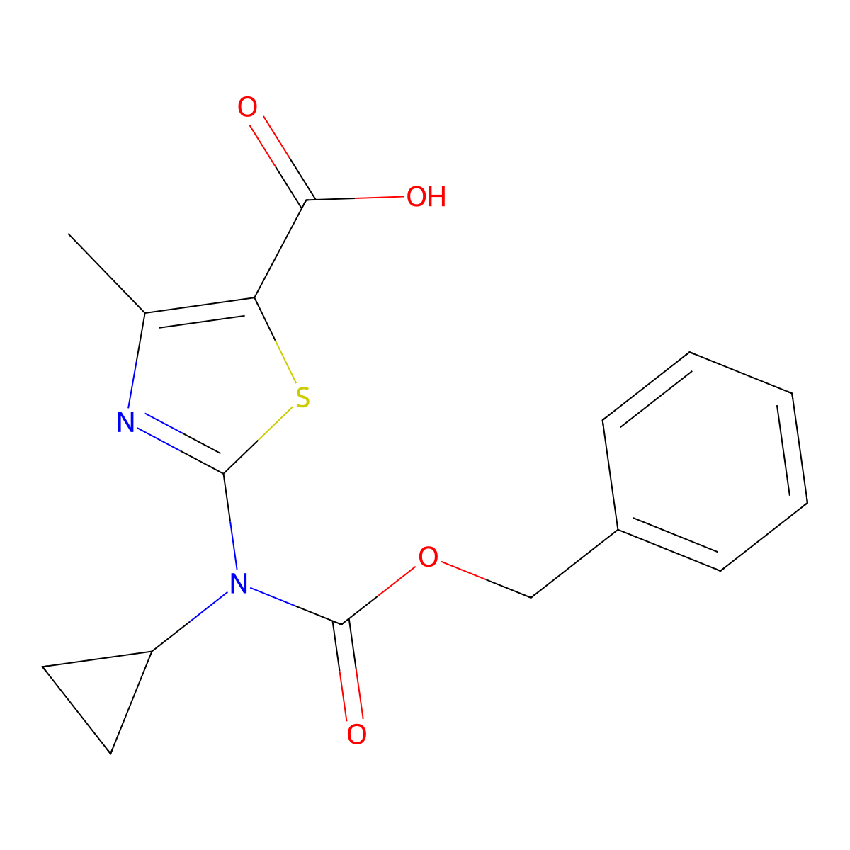 2-{[(Benzyloxy)carbonyl](cyclopropyl)amino}-4-methyl-1,3-thiazole-5-carboxylic acid molecular structure, CAS 2639425-03-7