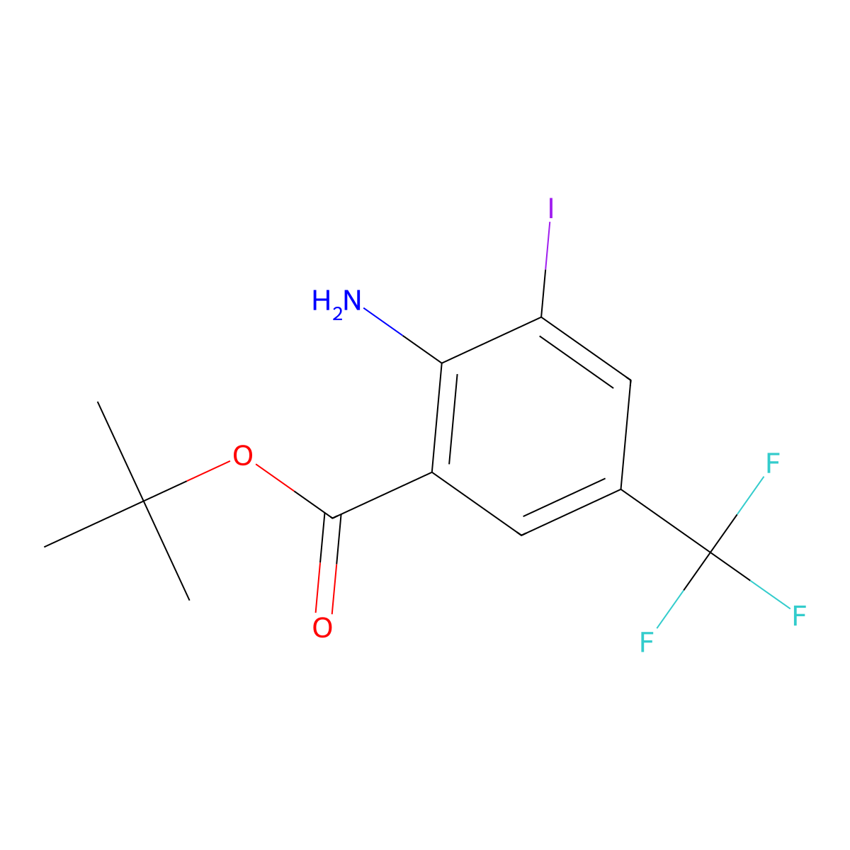 Tert-butyl 2-amino-3-iodo-5-(trifluoromethyl)benzoate molecular structure, CAS 2639425-04-8
