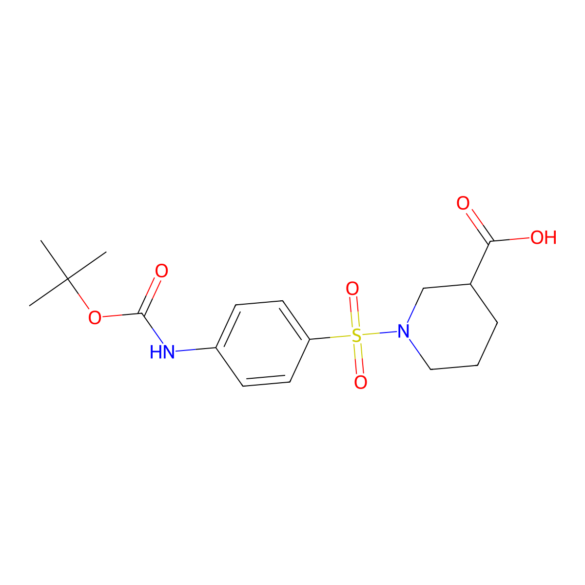 1-(4-{[(Tert-butoxy)carbonyl]amino}benzenesulfonyl)piperidine-3-carboxylic acid molecular structure, CAS 2639425-29-7