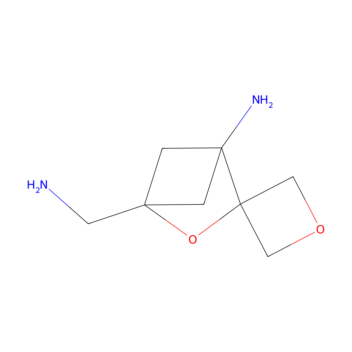 4-(Aminomethyl)-3-oxaspiro[bicyclo[2.1.1]hexane-2,3'-oxetan]-1-amine molecular structure, CAS 2639425-32-2