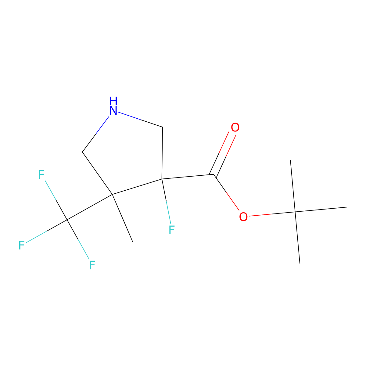Tert-butyl 3-fluoro-4-methyl-4-(trifluoromethyl)pyrrolidine-3-carboxylate molecular structure, CAS 2639425-40-2