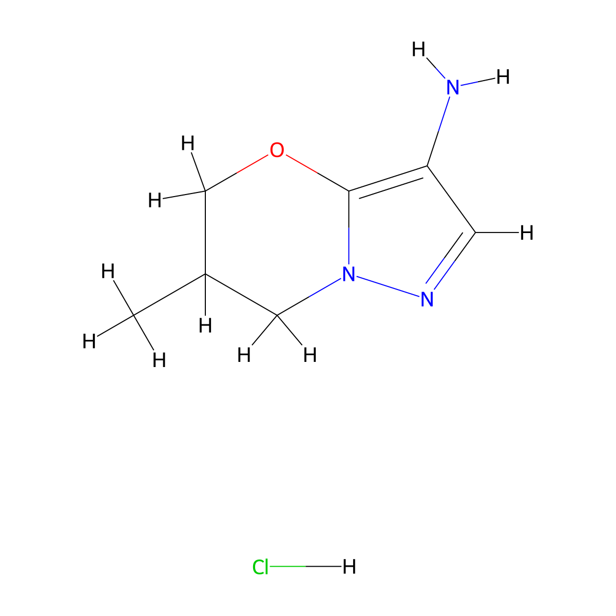 6-methyl-5H,6H,7H-pyrazolo[3,2-b][1,3]oxazin-3-amine hydrochloride molecular structure, CAS 2639425-43-5