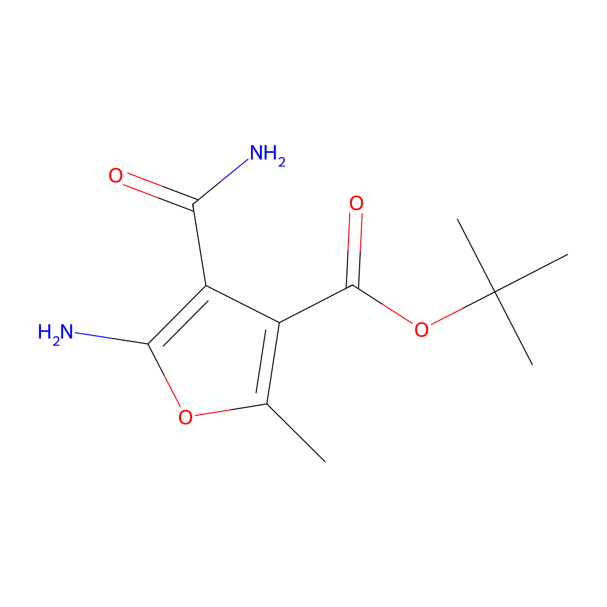 Tert-butyl 5-amino-4-carbamoyl-2-methylfuran-3-carboxylate molecular structure, CAS 2639425-47-9
