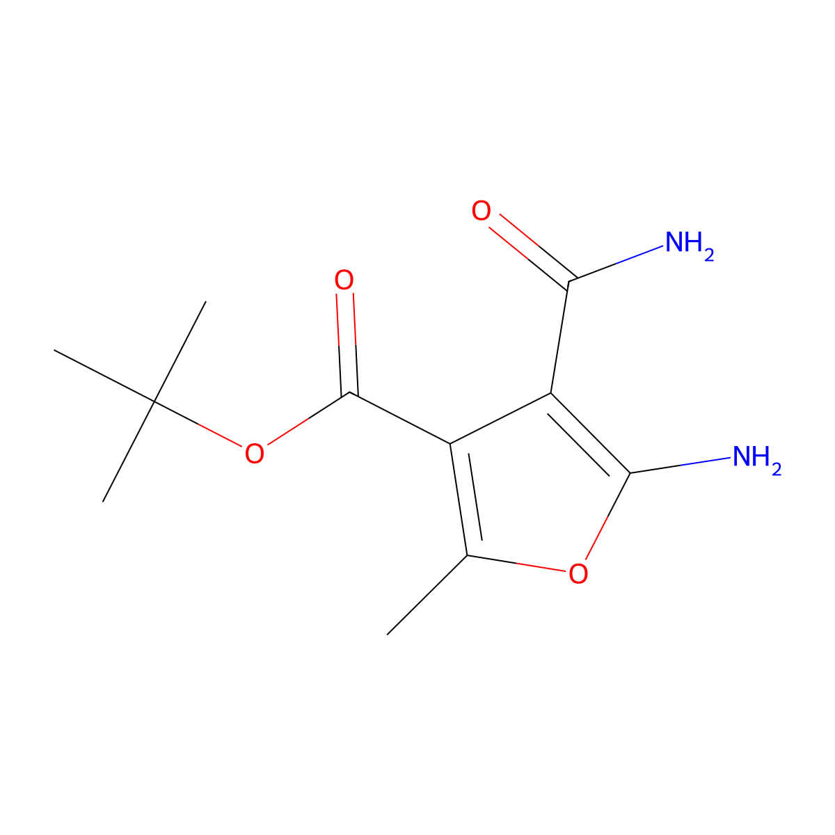Tert-butyl 5-amino-4-carbamoyl-2-methylfuran-3-carboxylate molecular structure, CAS 2639425-47-9