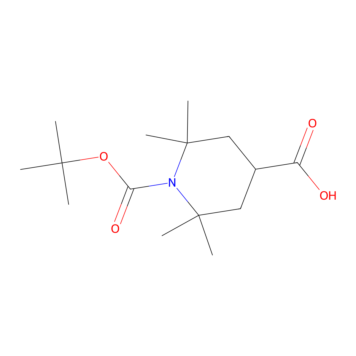 1-[(Tert-butoxy)carbonyl]-2,2,6,6-tetramethylpiperidine-4-carboxylic acid molecular structure, CAS 2639425-48-0