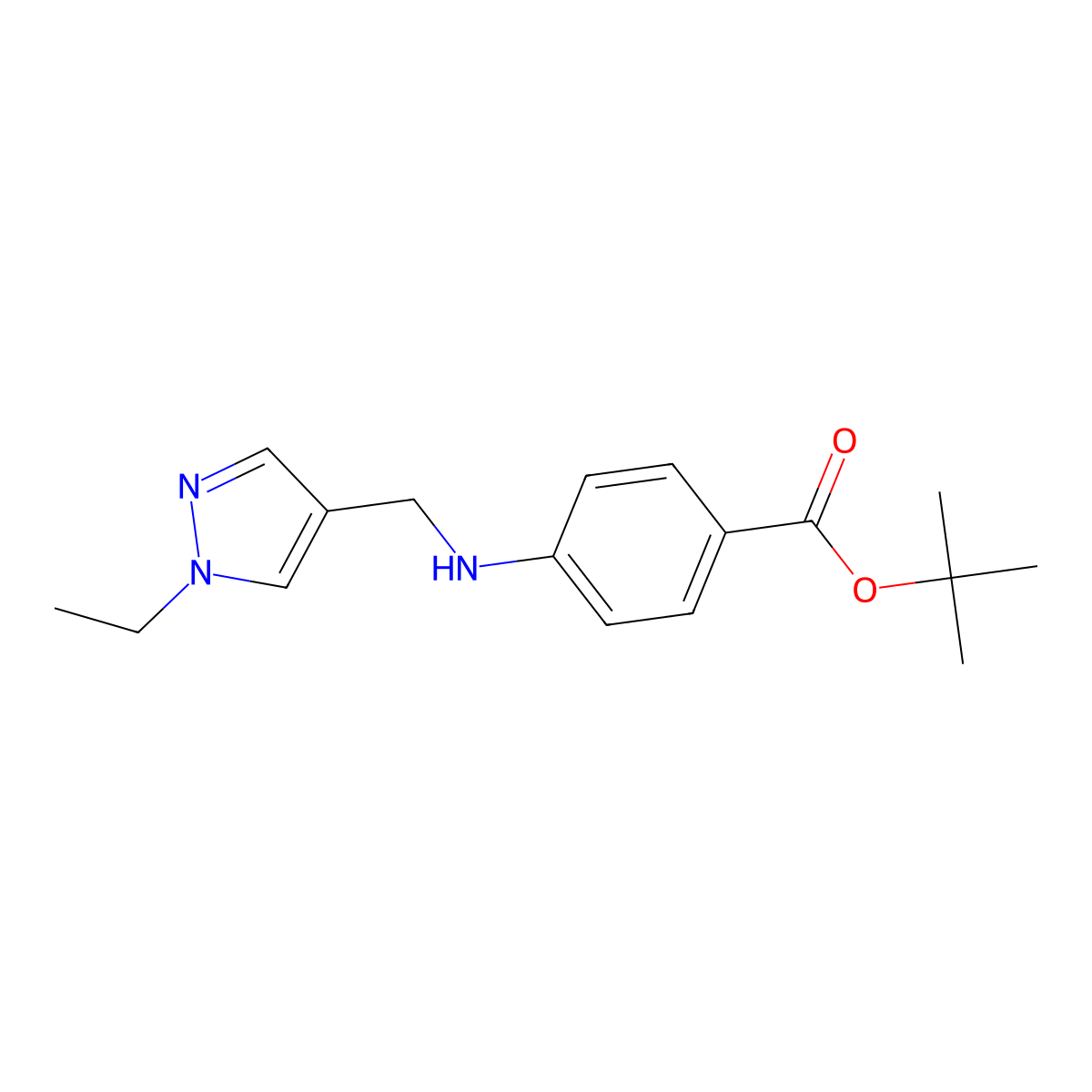 tert-butyl 4-{[(1-ethyl-1H-pyrazol-4-yl)methyl]amino}benzoate molecular structure, CAS 2639425-56-0