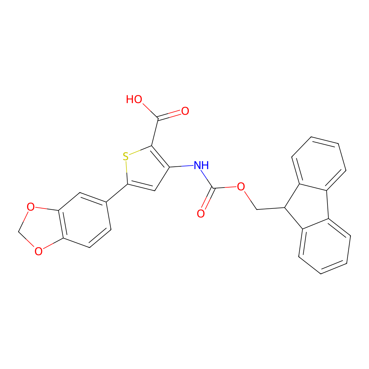 5-(1,3-dioxaindan-5-yl)-3-({[(9H-fluoren-9-yl)methoxy]carbonyl}amino)thiophene-2-carboxylic acid molecular structure, CAS 2639425-62-8