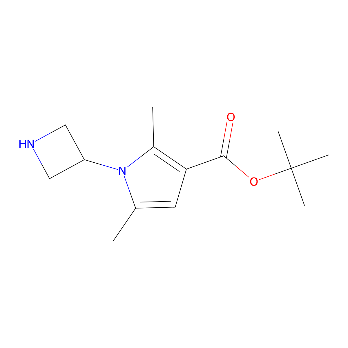 tert-butyl 1-(azetidin-3-yl)-2,5-dimethyl-1H-pyrrole-3-carboxylate molecular structure, CAS 2639425-68-4