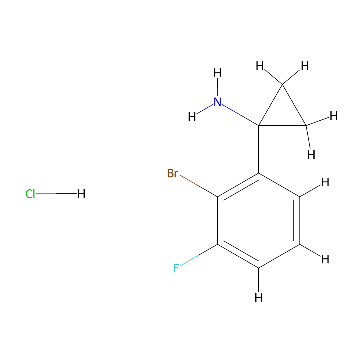 1-(2-Bromo-3-fluorophenyl)cyclopropan-1-amine hydrochloride molecular structure, CAS 2639425-74-2