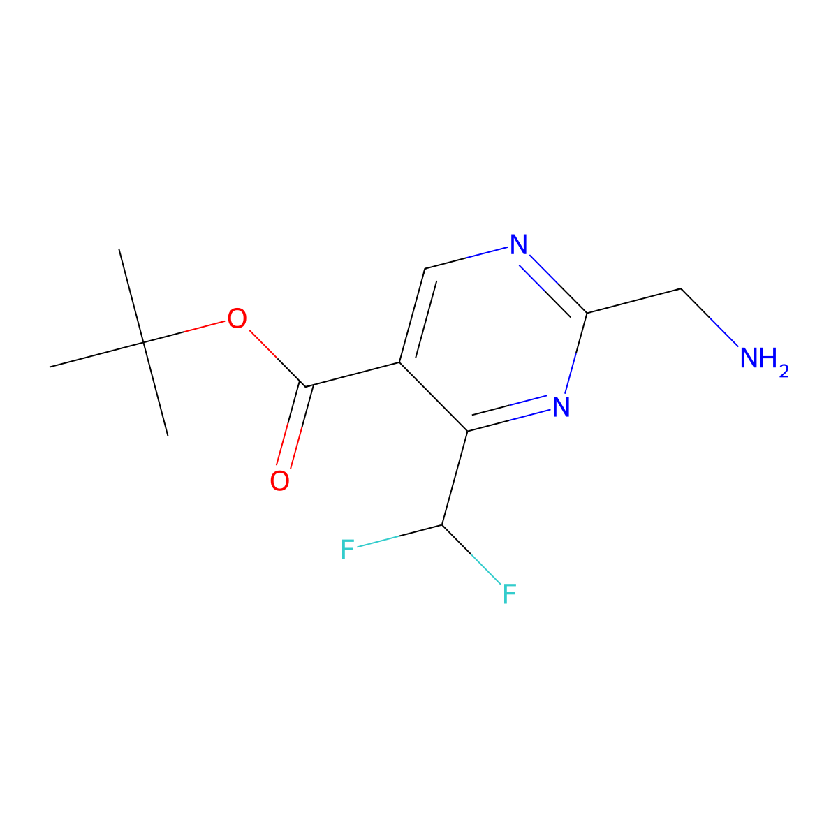 Tert-butyl 2-(aminomethyl)-4-(difluoromethyl)pyrimidine-5-carboxylate molecular structure, CAS 2639425-76-4