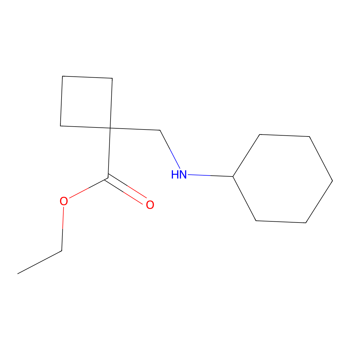 Ethyl 1-[(cyclohexylamino)methyl]cyclobutane-1-carboxylate molecular structure, CAS 2639425-82-2