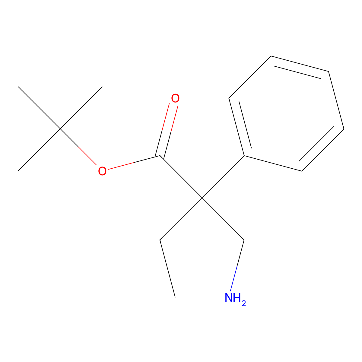 Tert-butyl 2-(aminomethyl)-2-phenylbutanoate molecular structure, CAS 2639425-83-3