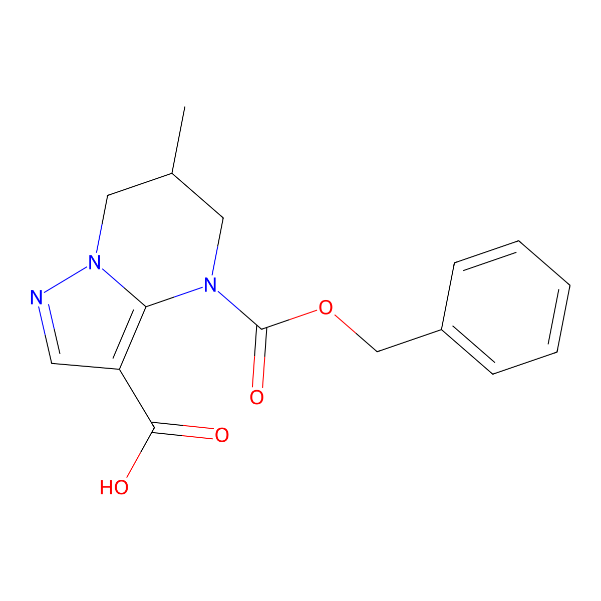 4-[(benzyloxy)carbonyl]-6-methyl-4H,5H,6H,7H-pyrazolo[1,5-a]pyrimidine-3-carboxylic acid molecular structure, CAS 2639425-88-8