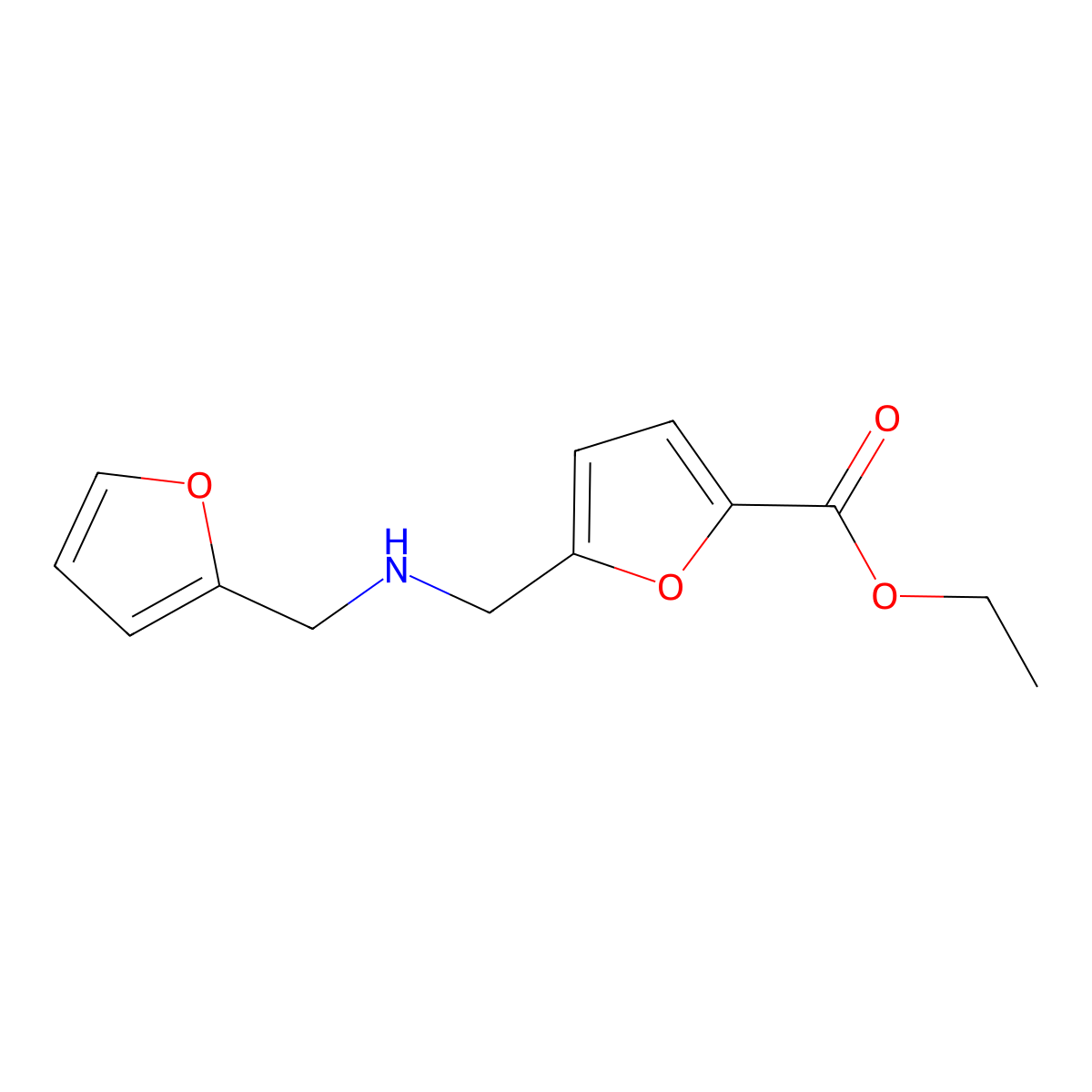 Ethyl 5-({[(furan-2-yl)methyl]amino}methyl)furan-2-carboxylate molecular structure, CAS 2639425-90-2