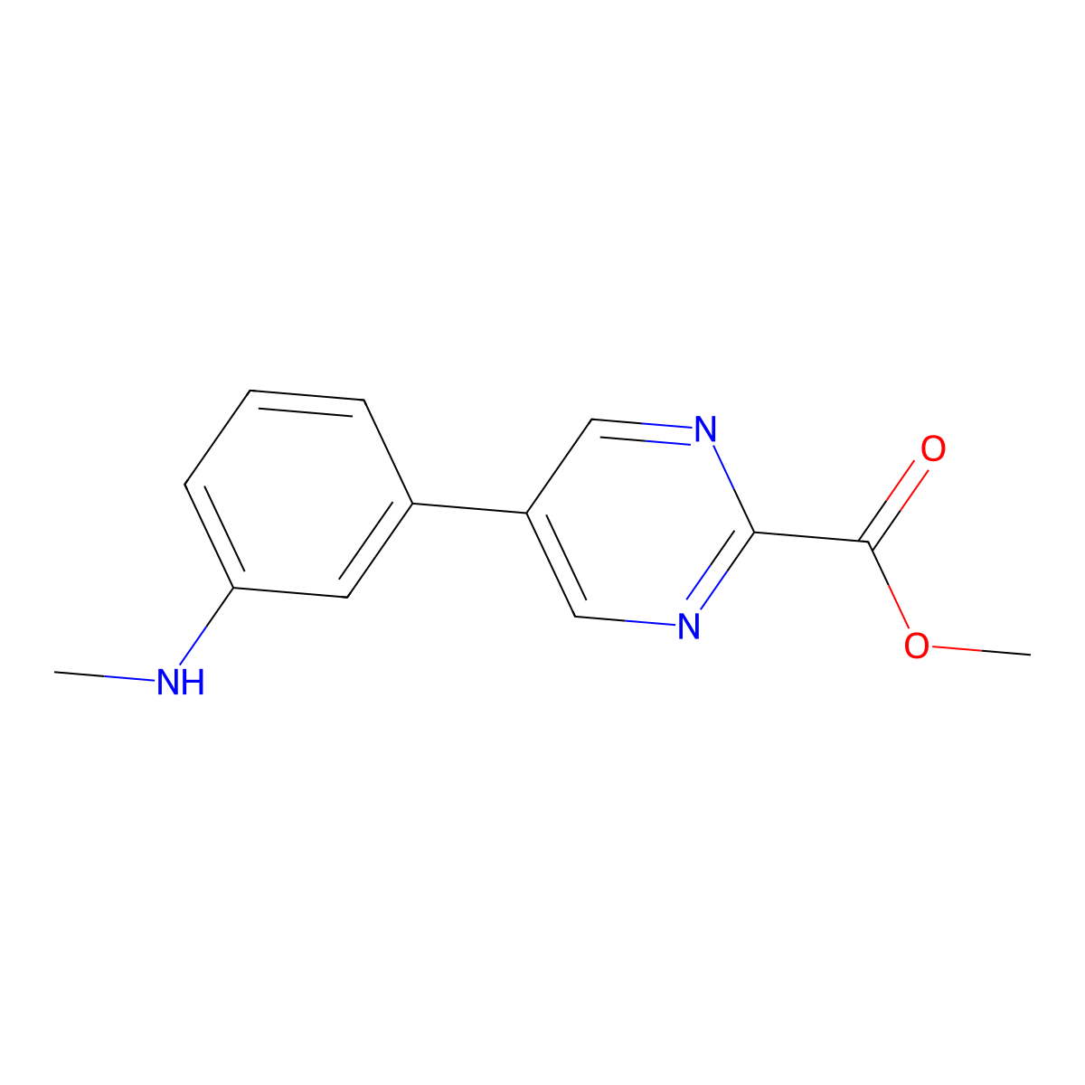 Methyl 5-[3-(methylamino)phenyl]pyrimidine-2-carboxylate molecular structure, CAS 2639425-96-8