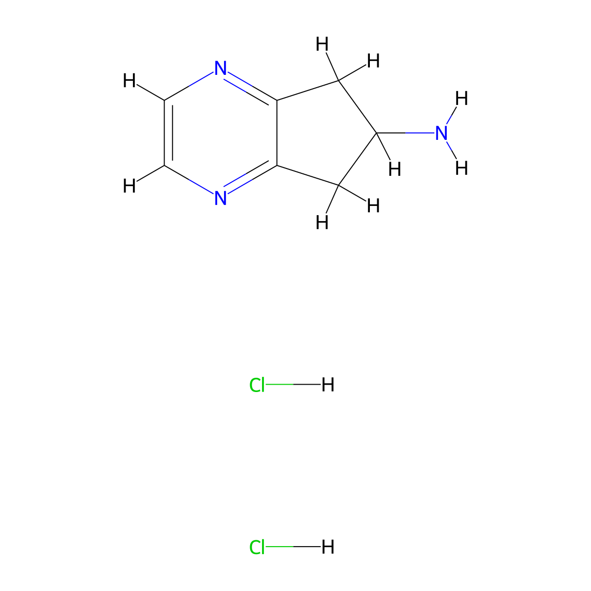 5H,6H,7H-cyclopenta[b]pyrazin-6-amine dihydrochloride molecular structure, CAS 2639426-07-4