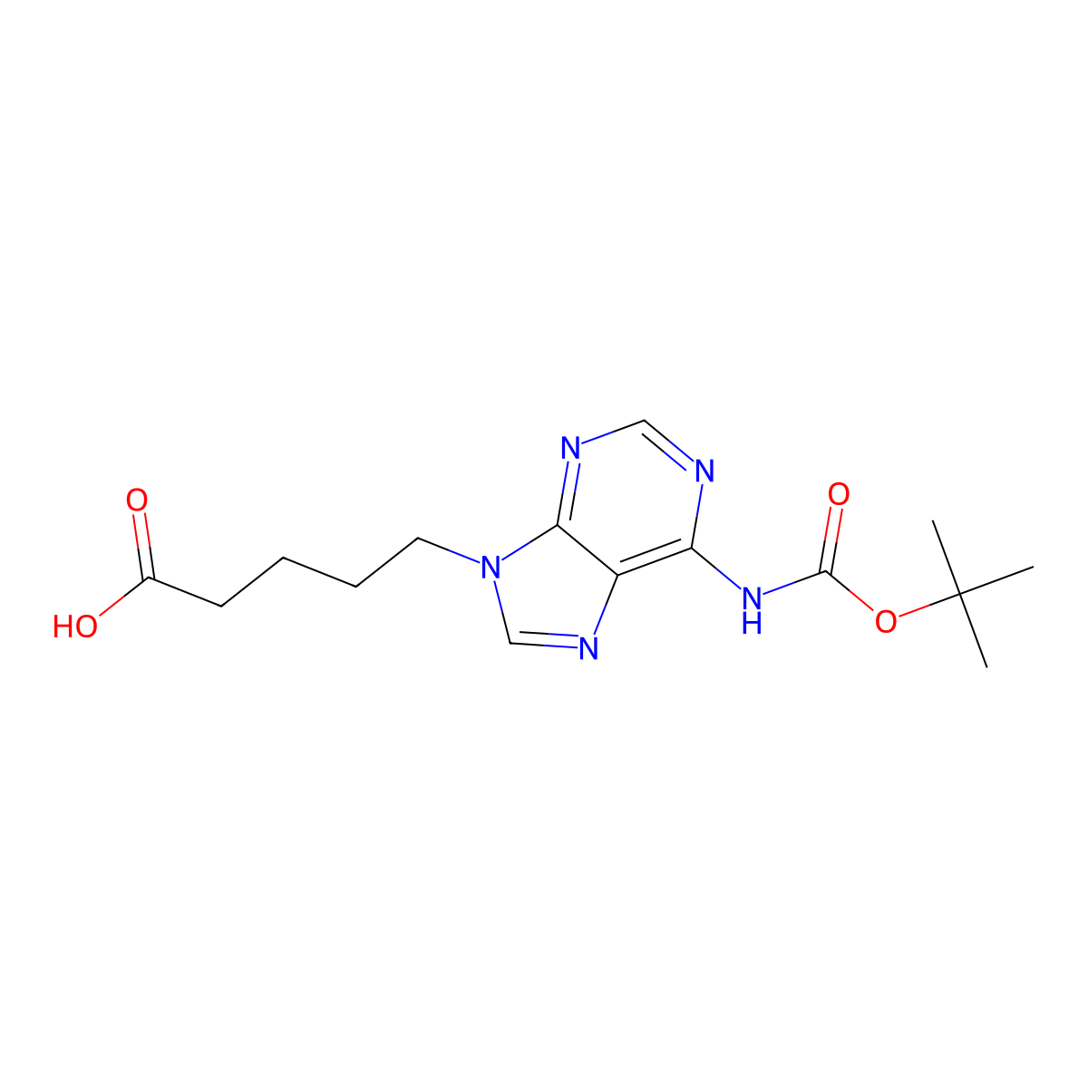 5-(6-{[(tert-butoxy)carbonyl]amino}-9H-purin-9-yl)pentanoic acid molecular structure, CAS 2639426-08-5