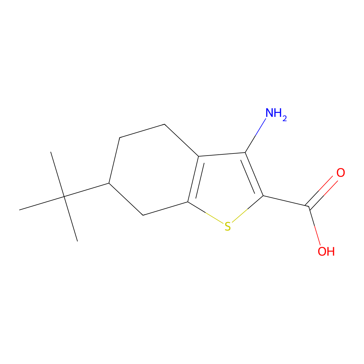 3-Amino-6-tert-butyl-4,5,6,7-tetrahydro-1-benzothiophene-2-carboxylic acid molecular structure, CAS 2639426-12-1